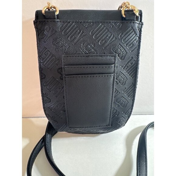 Juicy Couture Black Embossed Crossbody Bag Gold Chain Strap; Crown Print Lining* - Picture 3 of 8